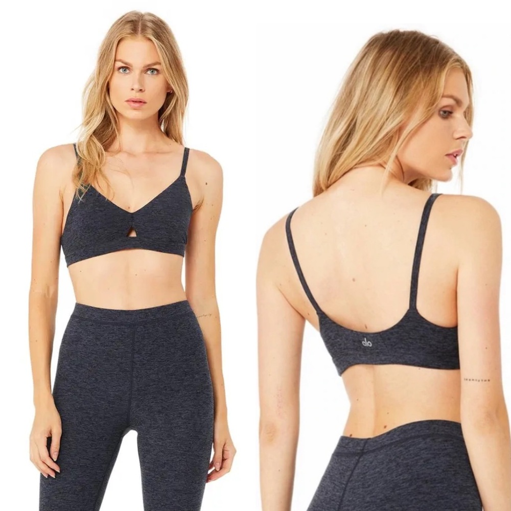 ALO YOGA Alosoft Lounge Bra - Dark Heather Grey Retail $78 Size Small
